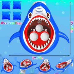 Pool Bean Bag Toss Games Inflatable Pool Toys Floating Shark Cornhole Board Games for Kids Adults Family Summer Pool Water Ou...