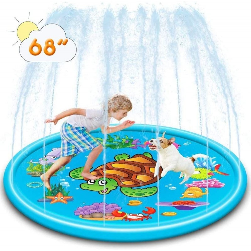 68'' Sprinkler Pad for Kids & Dogs Splash Mat with Wading Pool for Toddlers Outdoor Inflatable Water Play Toys Best Summer Fu...