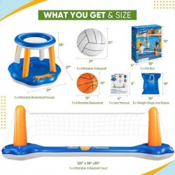 Pool Volleyball Set & Basketball Hoop - 125'' Larger Pool Volleyball Net for Inground Includes 2 Balls & 2 Weight Bags Pool T...