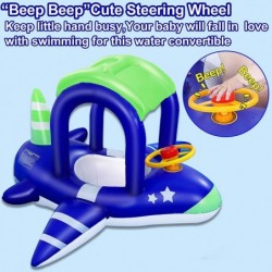 Inflatable Baby Pool Float with Canopy Airplane Shaped Babies Swimming Rings Floats Boat with Safety Seat Sunshade for Toddle...