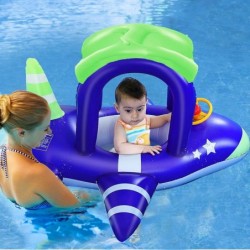 Inflatable Baby Pool Float with Canopy Airplane Shaped Babies Swimming Rings Floats Boat with Safety Seat Sunshade for Toddle...