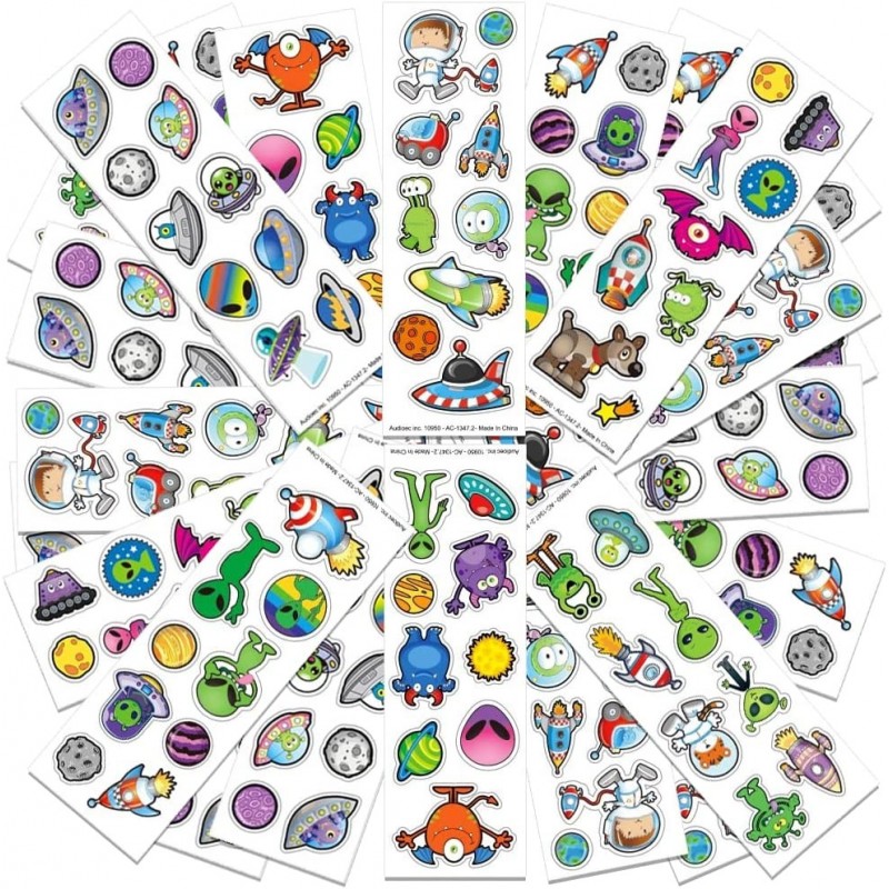 Alien Stickers Assortment 100 Sticker Sheets with Over 1000 Space Stickers for Kids Unique Arts and Crafts Supplies Outer Spa...