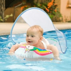 Unicorn Baby Swimming Floats for Toddlers -Inflatable Baby Pool Floats Ring with Sun Protection Canopy for Baby Size S L XL $...