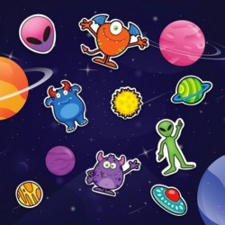 Alien Stickers Assortment 100 Sticker Sheets with Over 1000 Space Stickers for Kids Unique Arts and Crafts Supplies Outer Spa...