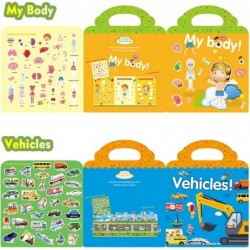 Reusable Static Sticker Book for Kids 2 Pack (My Body Vehicles) Cute Stickers Gift for 2 3 4 Year Olds Boys and Girls Prescho...