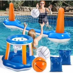 FiGoal Inflatable Pool Float Set Volleyball Net & Basketball Hoops Outdoor Decorations Pool Essentials Pool Parties and Fun A...