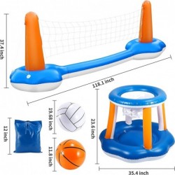 FiGoal Inflatable Pool Float Set Volleyball Net & Basketball Hoops Outdoor Decorations Pool Essentials Pool Parties and Fun A...