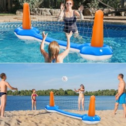 FiGoal Inflatable Pool Float Set Volleyball Net & Basketball Hoops Outdoor Decorations Pool Essentials Pool Parties and Fun A...