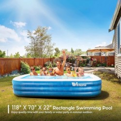 Family Inflatable Swimming Pool 118" X 70" X 22" Large Inflatable Pool for Kids Adult Infant Toddlers for Ages 6+ Outdoor Gar...