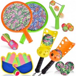 17 Pieces Sports Outdoor Games Set with Scoop Ball Toss Toss and Catch Games Tennis Racket Sports Toy Slingshot Rocket Copter...