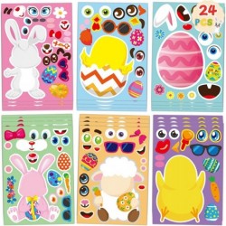 18 Sheets Easter Make a Face Stickers for Kids Craft Easter Games Stickers Make Your Own Stickers for Family Schools Classroo...