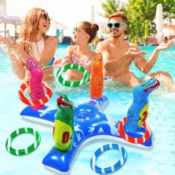 Inflatable Pool Ring Toss Games with 6 Rings Flamingo Shark Pool Ring Toss Game Summer Pool Toys Party Games for Kids and Adu...