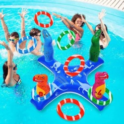 Inflatable Pool Ring Toss Games with 6 Rings Flamingo Shark Pool Ring Toss Game Summer Pool Toys Party Games for Kids and Adu...