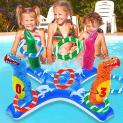 Inflatable Pool Ring Toss Games with 6 Rings Flamingo Shark Pool Ring Toss Game Summer Pool Toys Party Games for Kids and Adu...