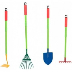 Grow with Me Kids' Telescoping Garden Tool Set with Adjustable Metal and Soft-Grip Handle Shovel Hoe Leaf Rake and Soil Rake ...