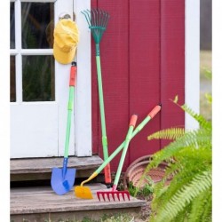 Grow with Me Kids' Telescoping Garden Tool Set with Adjustable Metal and Soft-Grip Handle Shovel Hoe Leaf Rake and Soil Rake ...