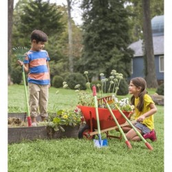 Grow with Me Kids' Telescoping Garden Tool Set with Adjustable Metal and Soft-Grip Handle Shovel Hoe Leaf Rake and Soil Rake ...