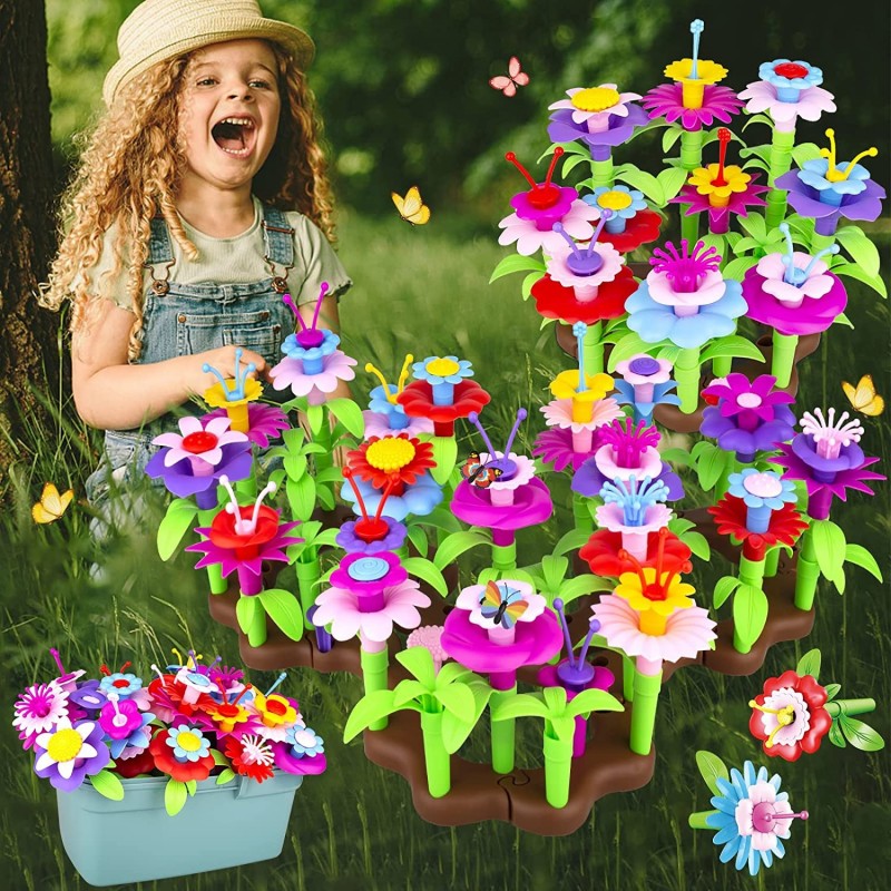 Flower Garden Building Toys for Girls Age 3 4 5 6 7 Year Old 143PCS Educational STEM Gardening Pretend Toys Kit Gardening Toy...