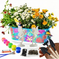 Fairy Garden Kit for Kids Flower Growing Kit for Girls & Boys: Includes Tin Planter 2 Paintable Figurines 3 Garden Tools Seed...