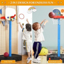 Kids Basketball Hoop 2 in 1 Portable Toddler Sports Toy Set w/ Ring Toss Storage Box 44”-53” Height Adjustable Indoor Outdoor...