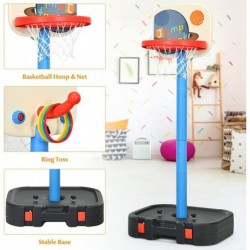 Kids Basketball Hoop 2 in 1 Portable Toddler Sports Toy Set w/ Ring Toss Storage Box 44”-53” Height Adjustable Indoor Outdoor...