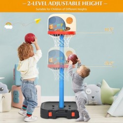 Kids Basketball Hoop 2 in 1 Portable Toddler Sports Toy Set w/ Ring Toss Storage Box 44”-53” Height Adjustable Indoor Outdoor...