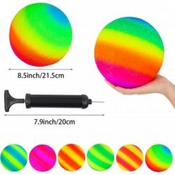 6 Pack 8.5 Inch Playground Balls with Hand Pump and 6 Portable Ball Net Bags Inflatable Rainbow Sports Balls for Kids Toddler...