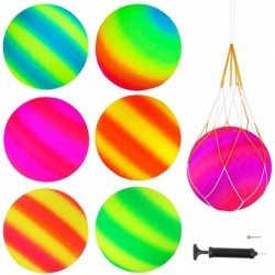 6 Pack 8.5 Inch Playground Balls with Hand Pump and 6 Portable Ball Net Bags Inflatable Rainbow Sports Balls for Kids Toddler...