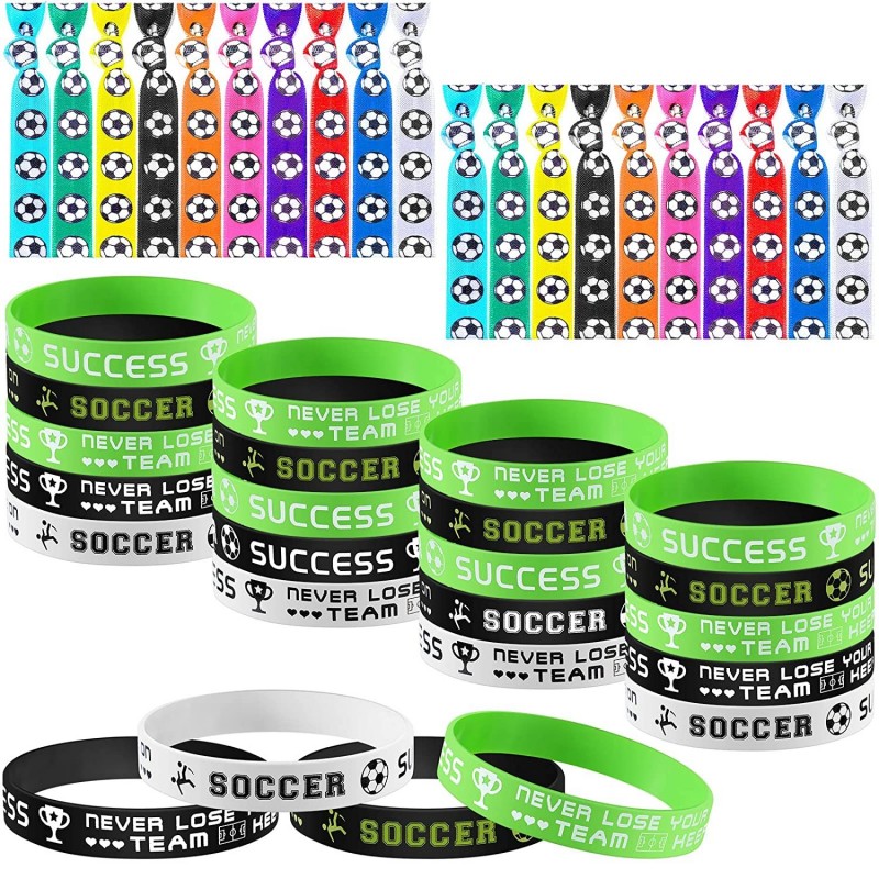 40 Pieces Soccer Party Favors Gift Includes 20 Pcs Soccer Motivational Silicone Wristband Bracelet and 20 Pcs Soccer Hair Tie...