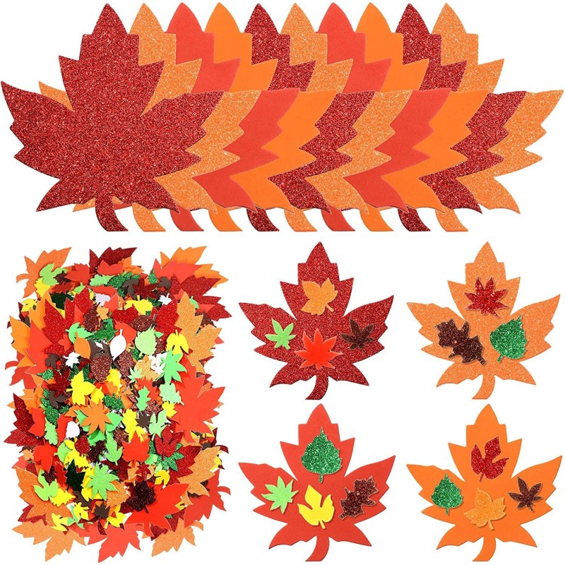 224 Pcs Fall Maple Leaf Foam Sticker Self-Adhesive Foam Sticker Leaf Shape Glitter Sticker Thanksgiving Glitter Foam Sticker ...