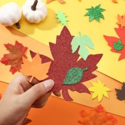 224 Pcs Fall Maple Leaf Foam Sticker Self-Adhesive Foam Sticker Leaf Shape Glitter Sticker Thanksgiving Glitter Foam Sticker ...