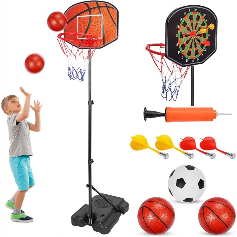 Basketball Hoops for Kids Toddlers Indoor Outdoor Adjustable Height Portable Mini Basketball Hoop with Dart Board for Boys 3-...