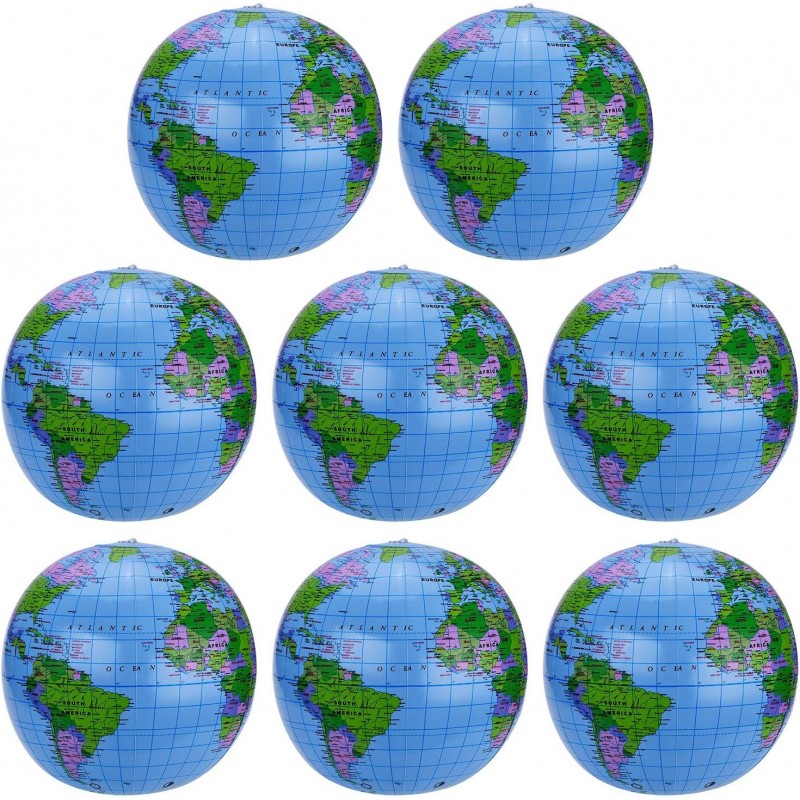 8 Pack Inflatable Globe Blow up World Globe PVC World Globe Inflatable Earth Beach Ball for Beach Playing or Teaching 16 Inch...