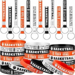 24 Pcs Basketball Party Favors for Kids Basketball Silicone Rubber Bracelet Keyrings 12 Motivational Basketball Keychain 12 I...