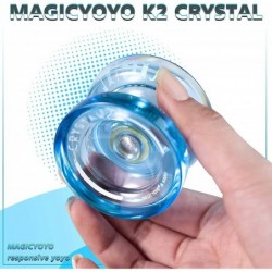 Crystal Green & Crystal Blue Pack of 2 K2 Responsive Plastic Fingerspin Yoyos for Kids Beginners Yo-Yo with 2 Yoyo Gloves 2 Y...