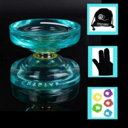 Crystal Green & Crystal Blue Pack of 2 K2 Responsive Plastic Fingerspin Yoyos for Kids Beginners Yo-Yo with 2 Yoyo Gloves 2 Y...