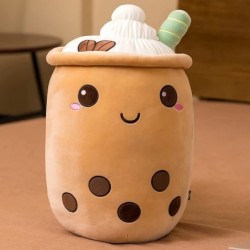 Boba Plush Toy Cute Stuffed Bubble Tea Food Shaped Throw Pillow Cushion Cartoon Fruit Milk Tea Gift for Kids (Brown Open 13.7...