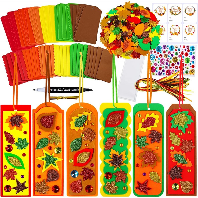 36 Sets Fall Craft Kits Fall Crafts DIY Fall Leaf Bookmarks Decorations Art Sets Autumn Maple Leaf Glitter Leaf Foam Stickers...