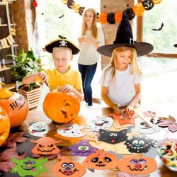 202PCS Halloween Pumpkin Foam Craft Kits with 20 Sets DIY Self-Adhesive Halloween Expressions Stickers for Kids Halloween Par...