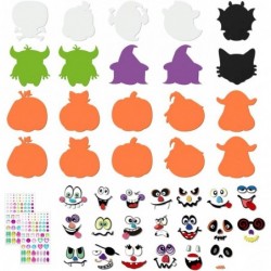 202PCS Halloween Pumpkin Foam Craft Kits with 20 Sets DIY Self-Adhesive Halloween Expressions Stickers for Kids Halloween Par...