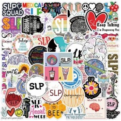 52Pcs SLP Stickers Pack Speech Language Pathologist Aesthetic Vinyl Waterproof Stickers for Water Bottle Skateboard Laptop Ph...