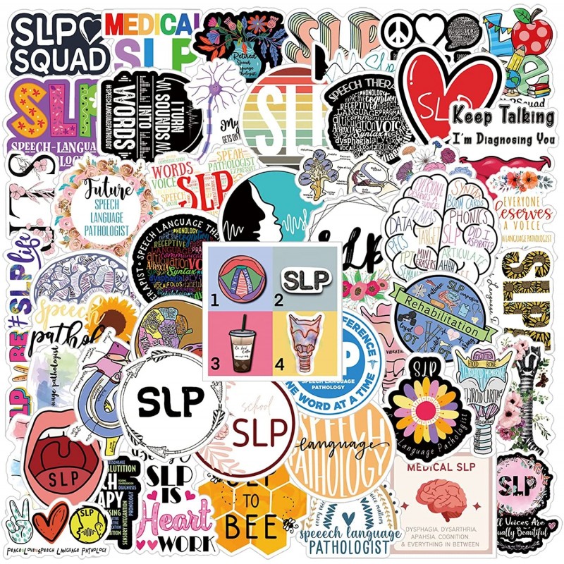 52Pcs SLP Stickers Pack Speech Language Pathologist Aesthetic Vinyl Waterproof Stickers for Water Bottle Skateboard Laptop Ph...