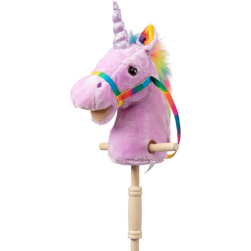 Plush Unicorn Stick Horse with Wood Wheels Real Pony Neighing and Galloping Sounds Plush Unicorn Toy Purple 37 Inches(AA Batt...