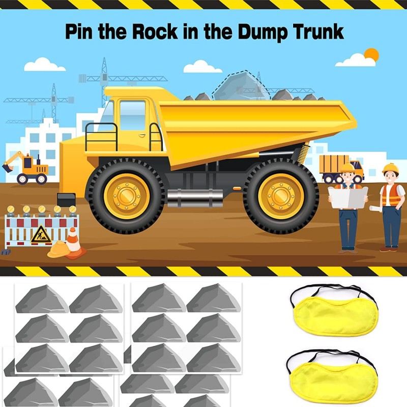 Construction Stickers Game for Kids Pin the Rock in the Dump Trunk Include Large Construction Games Poster 24 PCS Stone Stick...