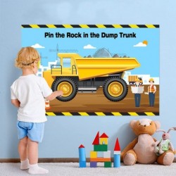 Construction Stickers Game for Kids Pin the Rock in the Dump Trunk Include Large Construction Games Poster 24 PCS Stone Stick...