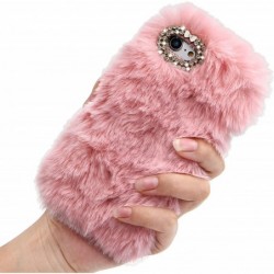 Rhinestone Fluffy Rabbit Fur Case for Samsung Galaxy S21 Plus 6.7 Inch Cute Bling Diamond Handmade Furry Winter Warm Fashion ...