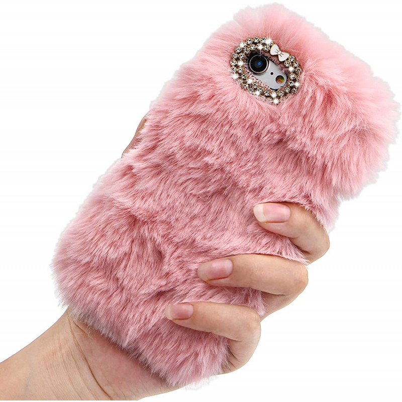 Rhinestone Fluffy Rabbit Fur Case for Samsung Galaxy S21 Plus 6.7 Inch Cute Bling Diamond Handmade Furry Winter Warm Fashion ...