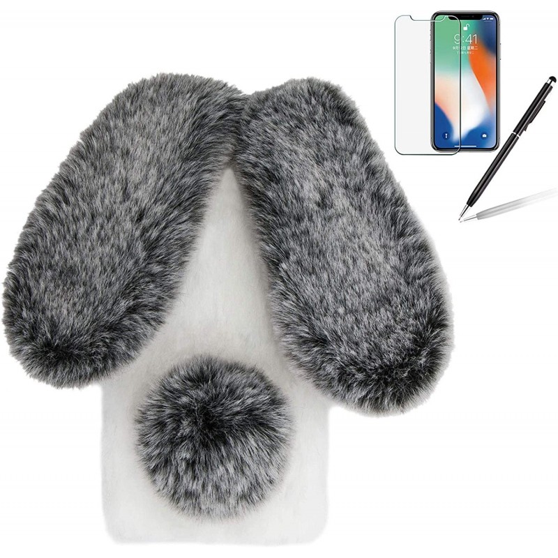 Bunny Case for Samsung Galaxy S21 FE 5G Cute Rabbit Ears Warm Fluffy Handmade Rabbit Fur Soft Plush Flexible TPU Silicone Bum...