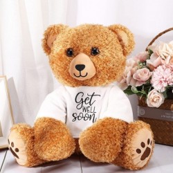 Get Well Soon Bear 16 Inch Bear Stuffed Animals with White T-Shirt Feel Well Soft Bear Plush Hospital Gifts for Boy and Girl ...