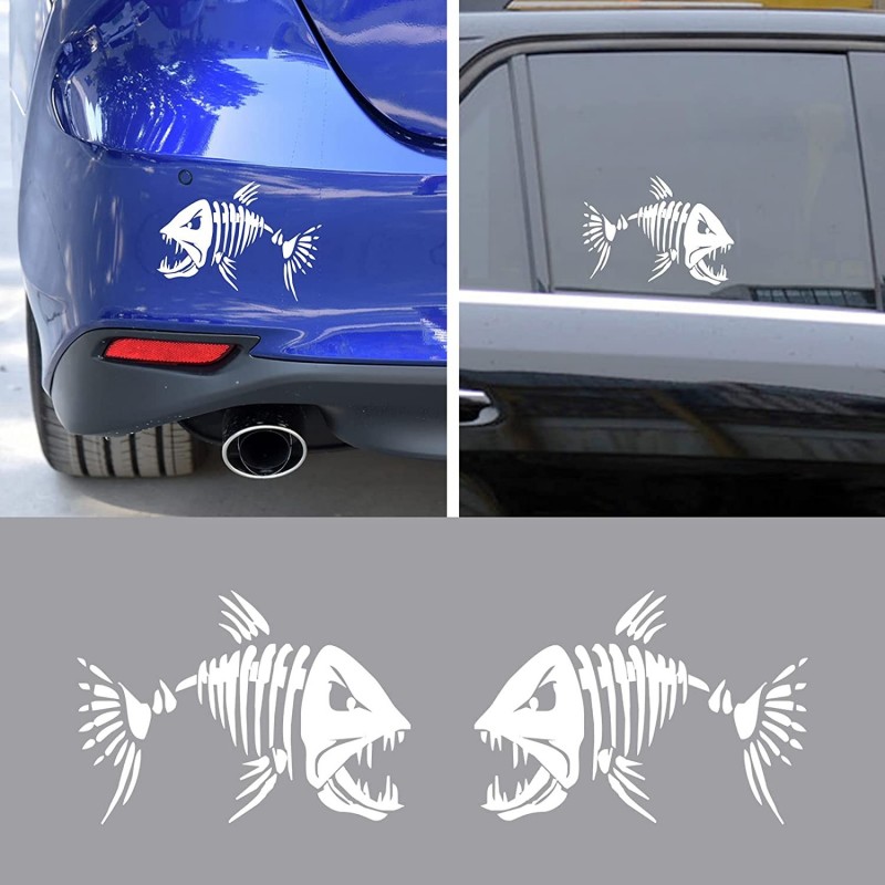 Personalized Creative Car Stickers Skeleton Fish Angry Fish Mad Fish Glass Car Stickers to Block Scratches 2PCS （White） $17.3...